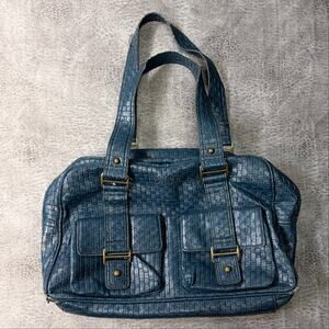 Split Blue Woven Leather Shoulder Bag